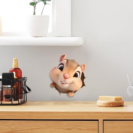 RoyoLam 3D Peekaboo Chipmunk Wall Decals Removable Hidden Space Design Vinyl Stickers for Nursery Living Room and Kids Playroom Decor Peel and Stick Pop-Out Animal Wall Art