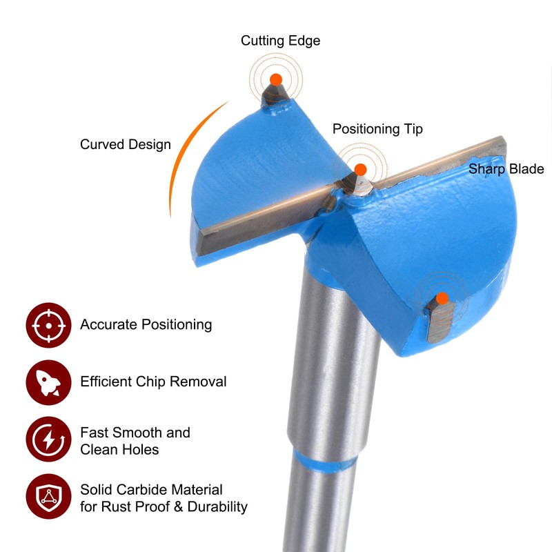 sourcing map Forstner Drill Bits 1-1/2 inch / 38mm Round