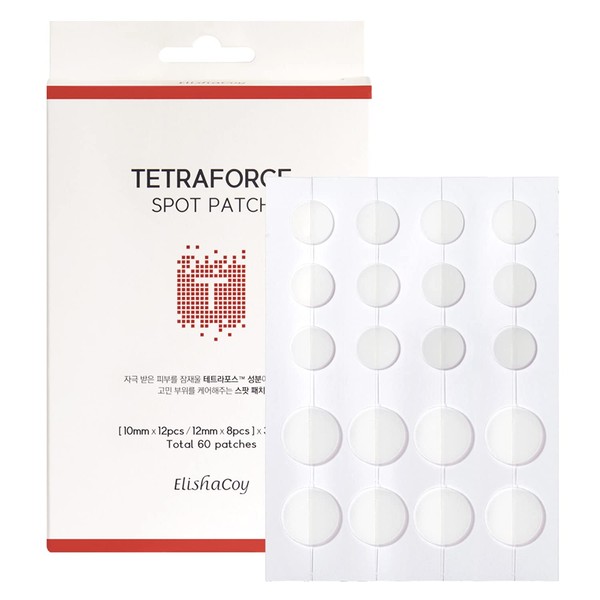 [EC ELISHACOY] TETRAFORCE Spot Patch 3 Pack Total 60 Count (10mm x 12pcs / 12mm x 8pcs) - Highly Adhesive Hydrocolloid Trouble Patches, Tea Tree Leaf Oil Contained Sebum Control & Acne Calming Effect Pimple Stickers