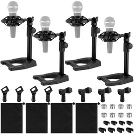 Relaxweex 4 Set Desktop Microphone Stand Adjustable Table Mic Stand with Microphone Clip Weighted Base Shock Storage Bag 3/8" to 5/8" Adapter Compatible with Fifine K669B AT2020 SM58
