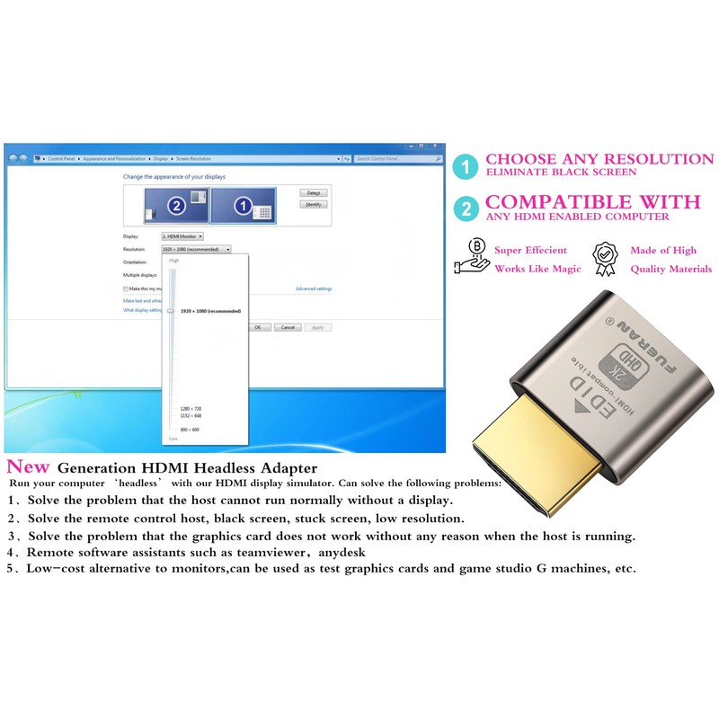 Fueran HDMI Dummy Plug Headless Ghost Display Emulator Premium Aluminium