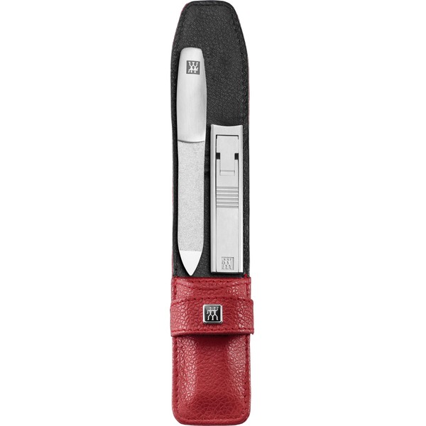 ZWILLING Manicure Nail Set 2-Piece Pedicure Care for Hands and Feet Cowhide Premium Red