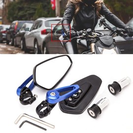 Blue 7/8" Bar End Motorcycle Mirror Rearview CNC Motorcycle Mirrors Compatible With Honda GROM MXS125 CB500F Yamaha MT-03 MT-07 FZ-07 MT-09 MT-10 Z125 pro Z650 Z750 and More