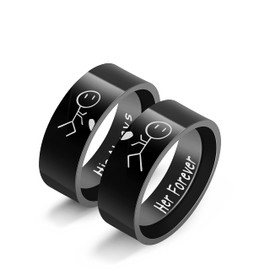 Uloveido His Always & Her Forever Real Love Heart Promise Ring for Couples - Black Stainless Steel Wedding Engagement Bands Ring for Men Husband Size 7 Y1536 (Black, Size 7)