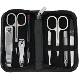 3 Swords Germany - brand quality 8 piece manicure pedicure grooming kit set for professional finger & toe nail care scissors clipper genuine leather case black in gift box - Made by 3 Swords