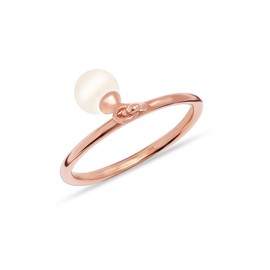 LeCalla 925 Sterling Silver Rose-Gold Plated Pearl Rings for Women Hypoallergenic Contemporary Pearl Ring for Teens Size - 6