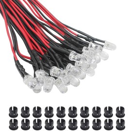 KeeYees 20 x 5 mm LEDs with 20 cm Cable DC 12 V LED Ready Wired + 20 Pieces 5 mm LED Mounting Rings Plastic (Blue)