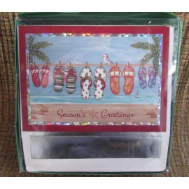 Masterpiece Studios  Christmas Holiday Greeting Cards Box 18 Flip Flops On Clothes Line Beach Ocean