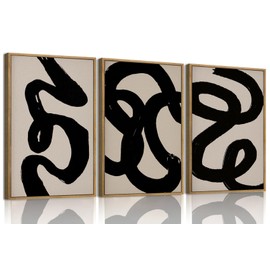 OIQArtOIQ Framed Abstract Canvas Wall Art, Black Wall Decor, Large Wall Art Decor, Modern Prints Set of 3,Minimalist Paintings for Living Room, Bedroom, Office 12x16in