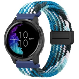 Elastic Strap for Garmin Venu SQ/Sq 2 Music Strap/Venu 2 Plus/Vivoactive 3/3 Music Strap, Stretchy Adjustable Nylon Loop Braided Replacement Strap Women Men (Blue)