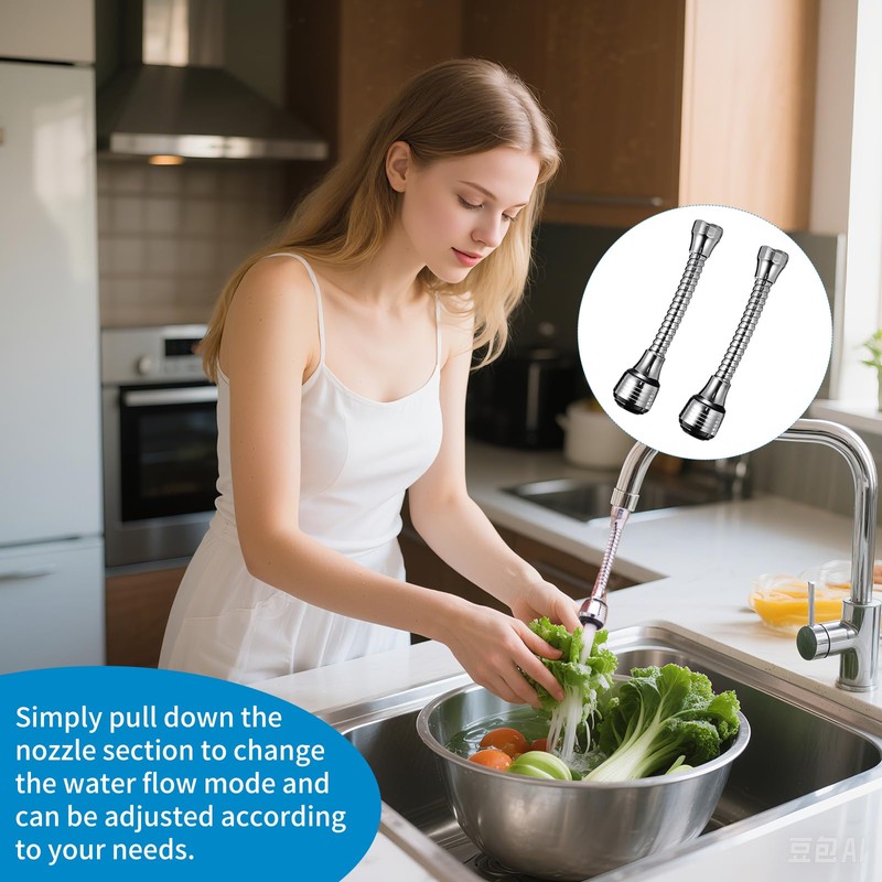 Flexible Faucet Aerator+2PCS Tap Extender+360° Rotating+Dual Water Modes+Universal Fit+Silver