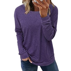 onlypuff Purple Loose Fit Tops for Women Batwing Sleeve Casual T-Shirts Pockets XL