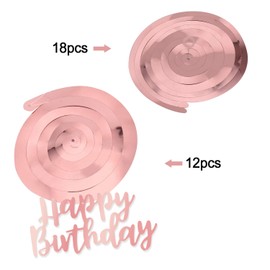 HOWAF Rose Gold Birthday Decorations for Women Girls Birthday Party Supplies, 30pcs Rose Gold Happy Birthday Hanging Swirl Decorations and Happy Birthday Table Confetti
