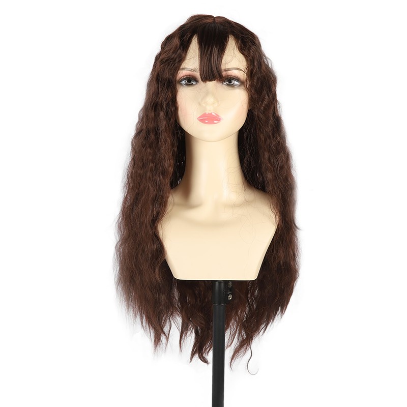 Women Long Brown Wavy Wig Heat Resistant Soft Fluffy Brown