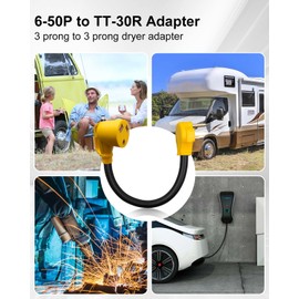 TIKSCIENCE RV Power Adapter Cord 6-50R to TT-30R Adapter Applicable to Heavy Duty Dryer Plug Adapter Generator EV Charger Cord Power Adapter, 50Amp to 30Amp Adapter