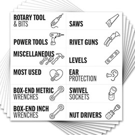 Toolbox Organization Magnetic Labels - 80 Large, Tool Chest Organizer Labels with Strong Magnets & Easy to Read Printing - Fits All Brands of Steel Tool Box Drawers (3.125 x 1.0 Inches) - Color: White