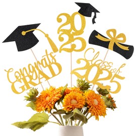 Cyunda Graduation Decorations 2025, 20 PCS Sparkling Black and Gold Double-Sided Centerpiece Sticks for Tables, Class of 2025 Table Toppers and Party Supplies