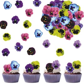 Edible Pansy Flower Cupcake Toppers 100% Edible Wafer Paper Floral Decorations for Cakes, Cupcakes, Cookies Realistic Pansy Flowers for Spring Wedding, Birthday, Baby Shower Party Supplies (60pcs)