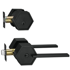 Berlin Modisch Zero Gravity Metro Series Entry Lever Door Handle Set and Single Cylinder Deadbolt Locking Lever HandleSet [Front Door or Office] Reversible Heavy Duty – Iron Black Finish