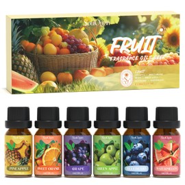 Soulorigin Fruit Essential Oils Set, Fragrance Oil Set for Diffuser, Scent Diffuser Oil for Candle Making- Pineapple, Sweet Orange, Grape, Green Apple, Blueberry, Watermelon