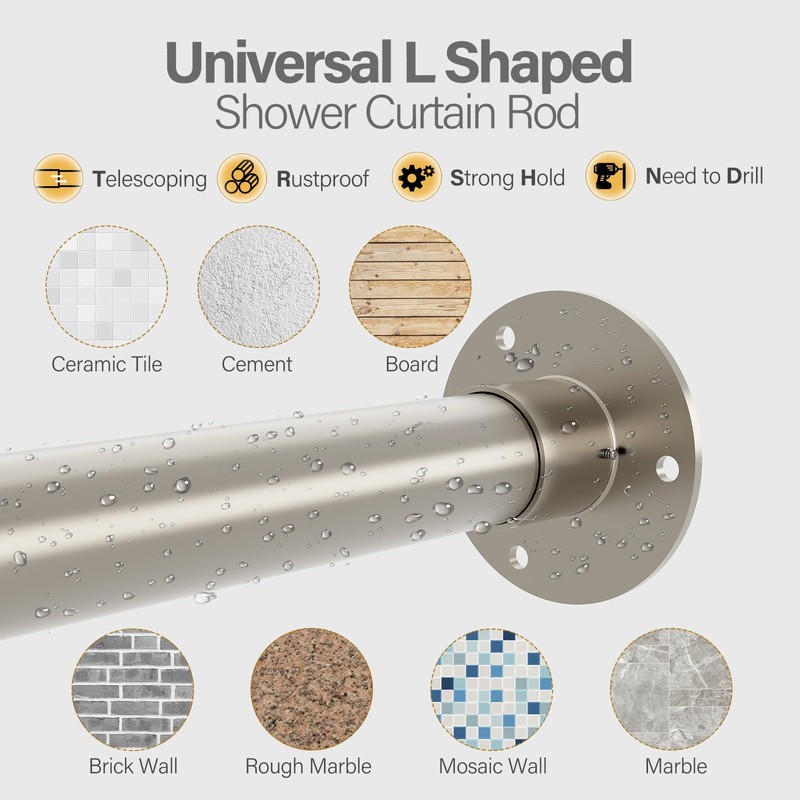 Yampos L Shaped Corner Shower Curtain Rod, 24" - 53"