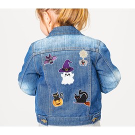 HEYTRCO 12PCS Halloween Witch Iron on Patches, Cute Cauldron Ghost Cat Skull Bat Spider Embroidered Applique for Clothes, Custom Holiday Patches for Hats, Jackets, Bags, Backpacks, Dress