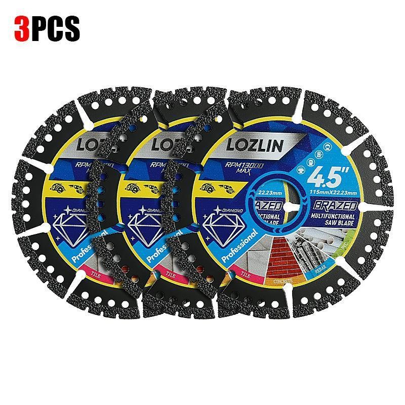 LOZLIN 3PCS 4.5" Multi-Material Cutting Blades - Dry Cut Metal,