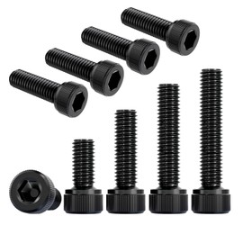 Qrity 10PCS M6x45mm Cylinder Hex Head Cap Screws, Screws Fasteners, Hexagonal Flat Head Machine Screws, Hex Socket Screw Bolt Black, Fully Thread