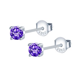 MOOFUN 4 mm Cubic Zirconia Stud Earrings Women's Earrings 925 Silver Earring Rose Gold/Silver/Gold/Black First Stud Earrings for Mum Girlfriend Girls Sister Women Gift Birthday Gift, Sterling Silver