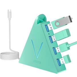JoyReken USB C Hub, USB C to 4-Port USB 3.0 Type-C Splitter Adapter for MacBook Pro/Air, iMac, Mac mini, Laptop, Surface Pro, XPS, Flash Drive, Keyboard, Mouse, External HDD (2ft, Green)