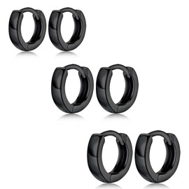 Sterling Silver Hoop Earrings for Women Men, 3 Pcs Small Cartilage Hoop Earring Set | Hypoallergenic Black Gold Huggie Hoop Earring Jewellery Gifts for Ladies Girls Birthday Christmas, 8/10/12mm Hoops