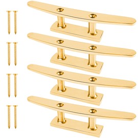 ORLANG 6 Inch 316 Brass Color Boat Cleats, Open Base Dock Cleats with Installation Accessories Screws, Boat Dock Cleats Rope Cleat for Boat Docks, Decks or Nautical Decor (4 Pack)