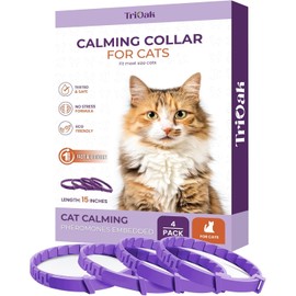 TriOak Calming Collar for Cats: Pheromone-Infused Anxiety Relief for Cats, Stress & Behavior Control, Long-Lasting 30-Day Effect, Adjustable & Waterproof, 4 Pack (Purple)
