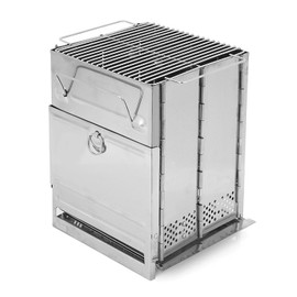 JEMLYD Portable Folding Wood Burning Camping Stove with Grill, Stainless Steel Collapsible Backpacking Stove for Outdoor Cooking, Hiking & BBQ