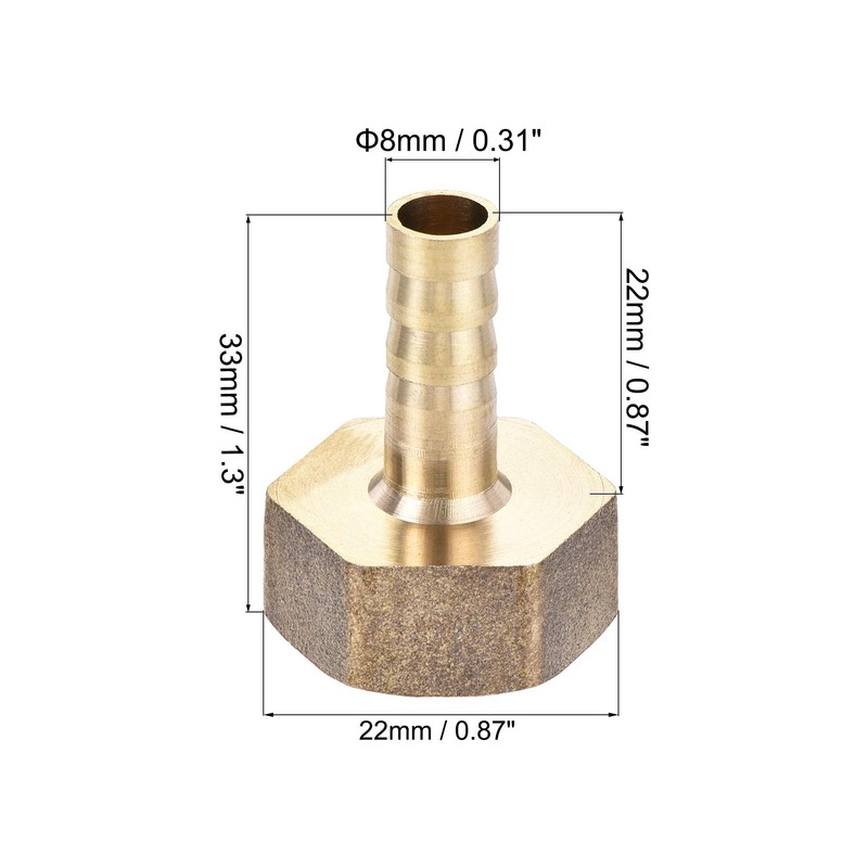 sourcing map Brass Barb Hose Fitting Connector Adapter 8mm Barbed