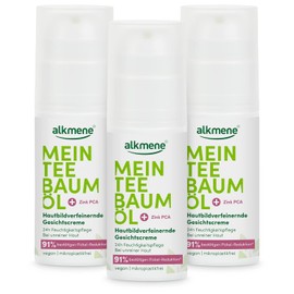 alkmene Mein Tea Tree Oil Face Cream 3 x 50 ml Pimple Reduction 91% Confirmed - Natural Pure Tea Tree Oil, Vegan & Climate Neutral - 24 Hour Moisturising Care for Blemished Skin - Tea Tree Oil Cream for Pimples