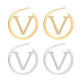 Retro French Luxurious Earrings for Women's - 18K Gold Luxury Letter Earrings - An Elegant gift for a stylish lady gifts (Luxury Letter V earrings 2 Pair)