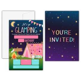 KFNER Camping Birthday Invitations, Let's Go Glamping Birthday Party Invitation Card Boy Girl, Slumber Party Favors & Celebration Supplies (20 Set of Invitations with Envelopes) -C24