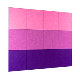 Bulletin Board 40x30in, 12 Count 9.8 x 9.8in Felt Wall Tiles with Removable Adhesive Tape, Cork Board Alternative for Walls, Wall Decor, Kids Art Display, Kids Room (Magenta Ombre Collection)