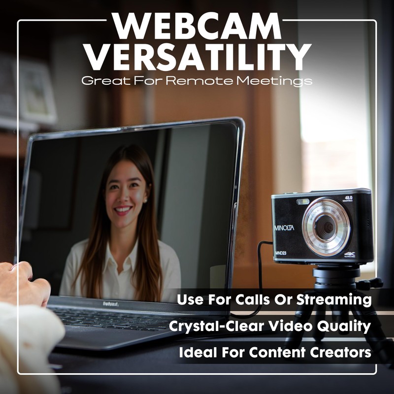 Minolta 48MP Digital Camera with Rear Selfie Lens – 4K