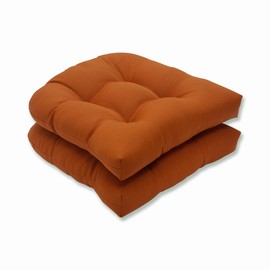 Pillow Perfect Pillow Perfect Monti Chino Solid Indoor/Outdoor Wicker Patio Seat Cushion Reversible, Weather and Fade Resistant, Round Corner - 19" x 19", Orange, 2 Count