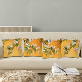 Betadistor Cushion Covers 18" x 18" Peach blossom Flowers Decorative Throw Pillow Covers Polyester Linen Pillowcase for Sofa Garden Outdoor Home Decor Set of 4, Flowers, 511-0220