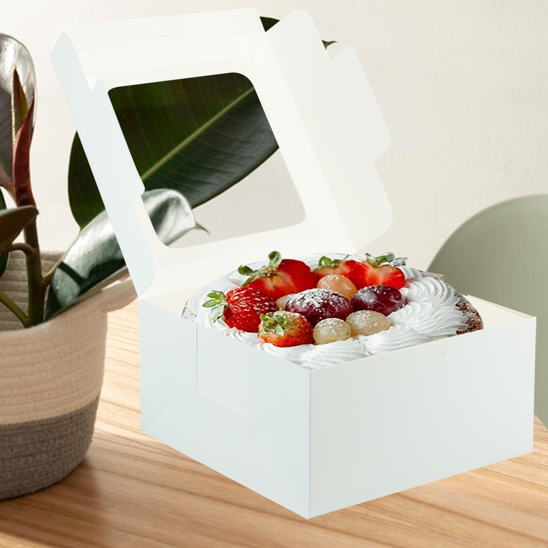 fwipiyo 20 Pcs White Cake Box with Window,10x10x5 Inches, Bakery