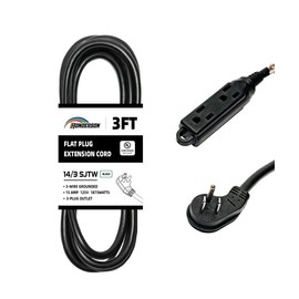 HONDERSON 3FT Outdoor Extension Cord with 3 Power Outlets, 14/3 SJTW Heavy Duty Black Extension Cable with 3 Prong Grounded Plug for Safety, UL Listed