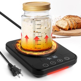 Sourdough Starter Warmer Mat, 12H Timer, Precise 1°F Thermostat Control (70-100°F) Warming Heating Pad, Smart Memory Warming On/Off, Fits Jars Up to 40oz, Perfect for Home Baking (Black)
