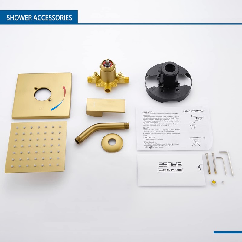 Esnbia Shower Kit, Shower Faucet Set（Valve Included) with 6-Inch Rain