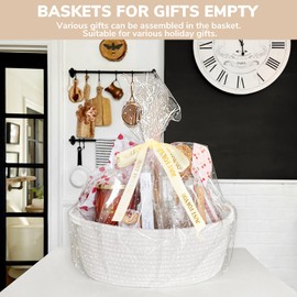Gift Basket Empty to Fill, Woven Basket for Toy Storage, Basket for Shelves, Small Rope Basket for Baby, Dog Toy Basket, Decorative Basket with Gift Bags & Ribbon, 30 x 20 x 12 cm, White