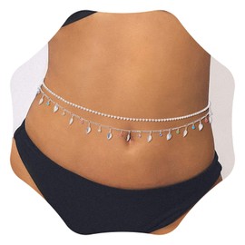 Hermoli Layered Rhinestone Waist Chain Multi-layer Leaf Belly Chains Sliver Bohe Crystal Body Chain Beach Waist Jewelry Accessories for Women