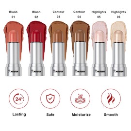 Narsen Face Stick Set - Contour, Highlighter, and Blush Sticks, Creamy Texture, Beginner-Friendly, Natural Finish - for Cheeks and Lips-Highlighter