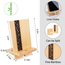 BARUHARI Mobile Stand Japanese Style Cellphone Holder Desktop Organizer Charging Station Compatible with All Smartphones Tablets Natural Bamboo Wood Portable Adjustable Angle (PATTERN-2HOLES)